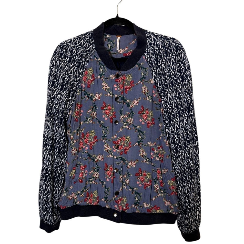 Free People Women’s Sporty Ditzy Floral Bomber Jacket Snap Front sz L